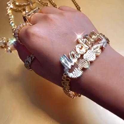 Double Layer Two Tone XOXO Chain with Heart Personalized Custom Gold Plated Name Bracelet