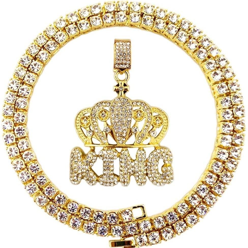 Crown King Pendant Hip Hop Style Necklace Gold Plated Jewelry Gift-silviax