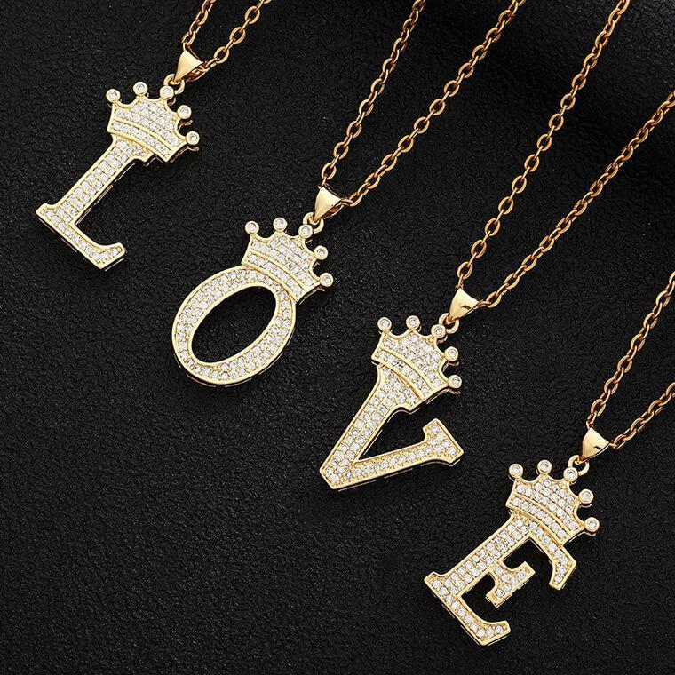 Crown Letter Pendant Personalized Custom Gold Plated Initial Necklace-silviax