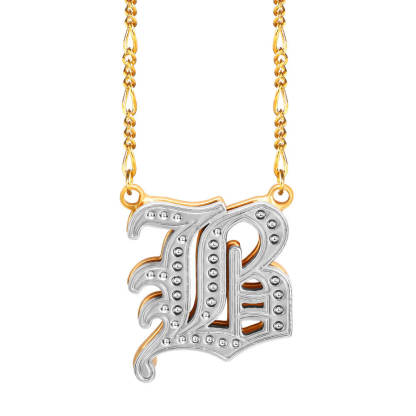 Double Layer Two Tone Old English Font Personalized Custom Gold Plated Initial Necklace-silviax