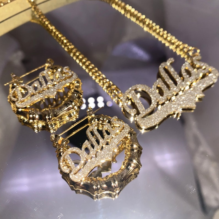 Personalized Bling Bamboo Name Earrings and Custom Name Necklace ...
