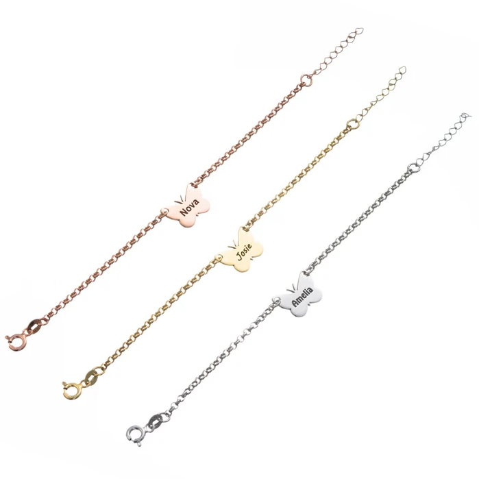 Personalized Custom Gold Plated Butterfly Engraved Name Bracelet-silviax