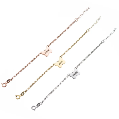 Personalized Custom Gold Plated Butterfly Engraved Name Bracelet-silviax
