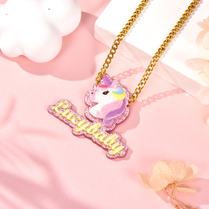 Colorful Acrylic Unicorn Personalized Custom Name Necklace-silviax