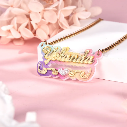 Pink Buddha Necklace Colorful Acrylic Heart Name Necklace and Bamboo Earrings Set 3pcs-silviax
