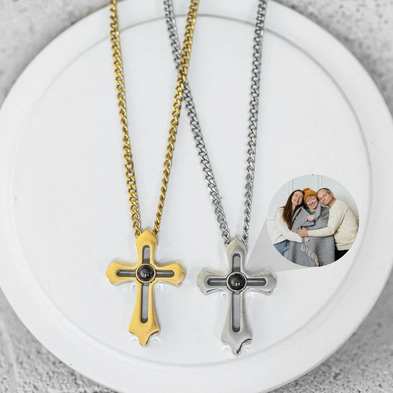 Personalized Custom Cross Photo Projection Necklace For Men-silviax