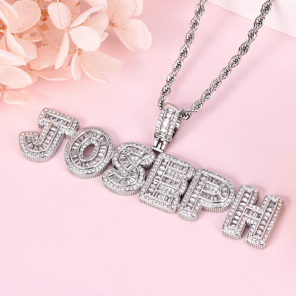 Iced Out Rope Chain 2 to 6 Baguette Letters Custom Name Initial Necklace-silviax