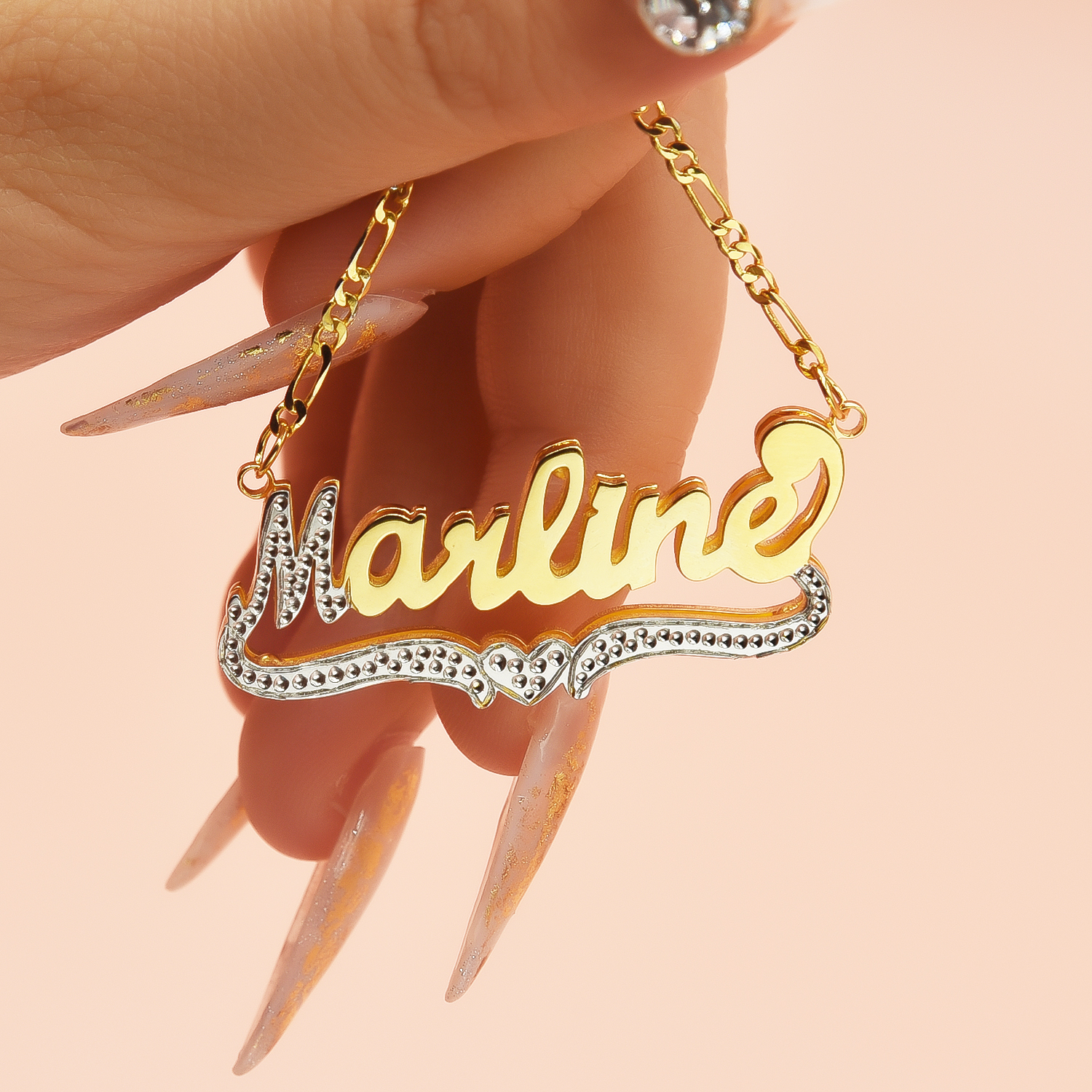 Two Tone Double Layer with Heart Gold Plated Personalized Custom 3D Name Necklace