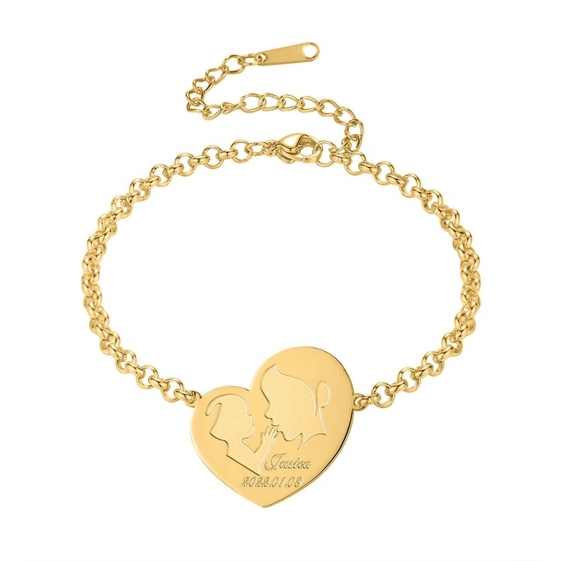 Mum and Baby Heart Pendant Personalized Custom Engraved Name Bracelet