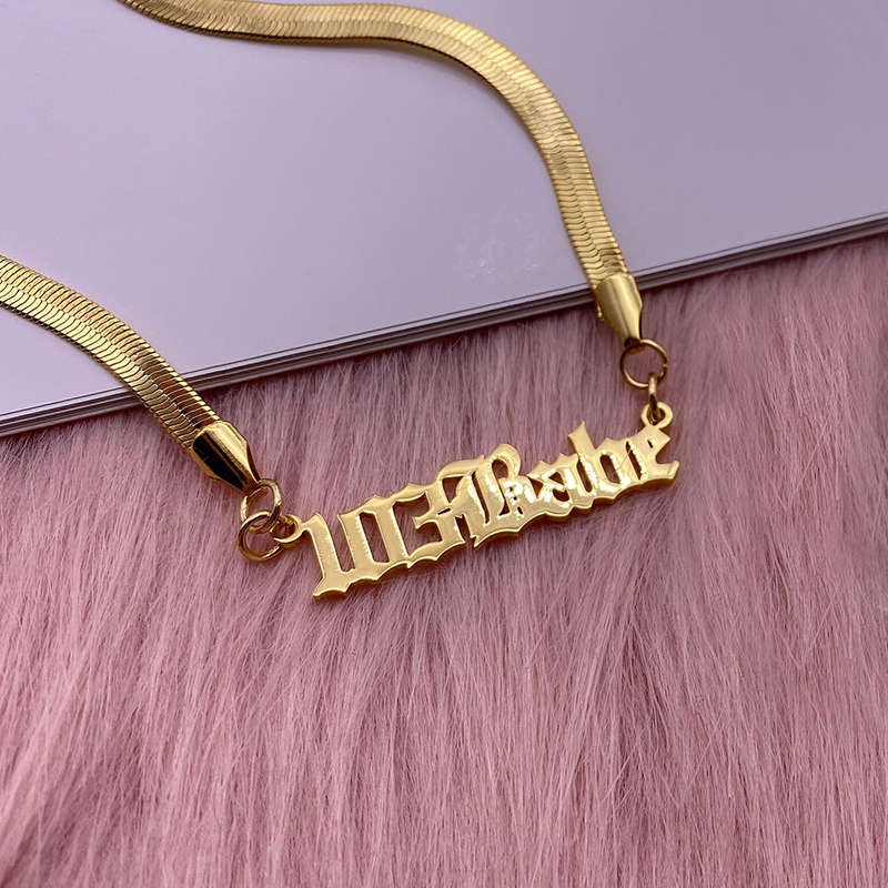 Snake Chain Gold Plated Personalized Custom Old English Name Necklace -silviax