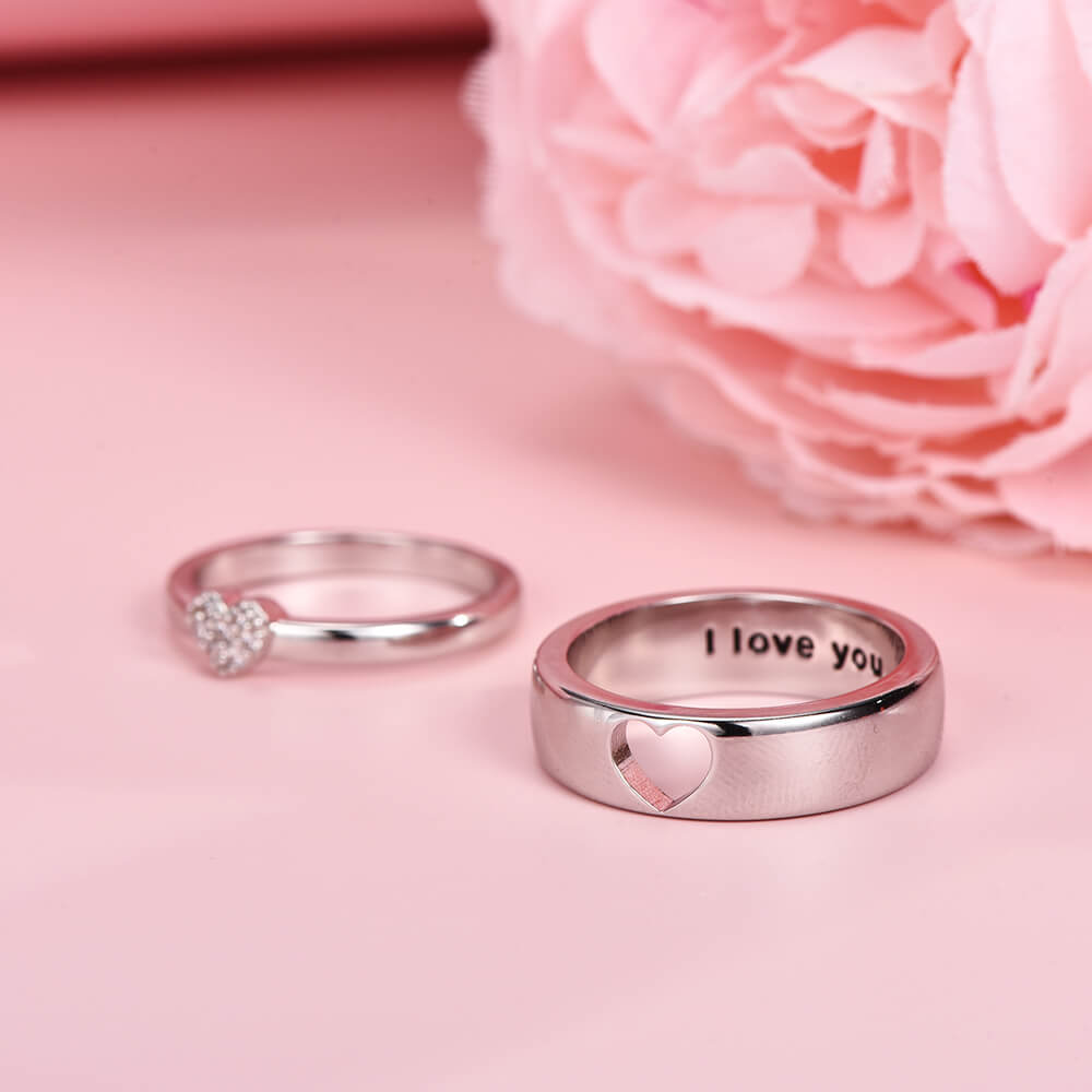 Sterling Silver Heart Couples Rings Personalized Custom Engraved Ring-silviax