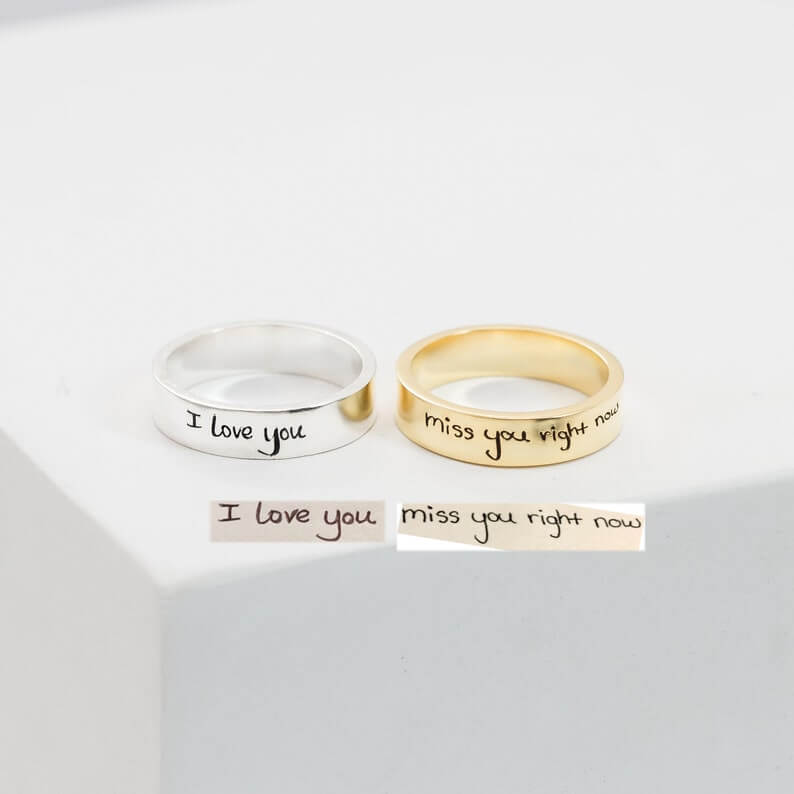 Handwriting Memorial Signature Personalized Custom Gold Plated Engraved Ring-silviax