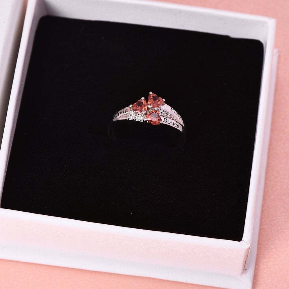 3 Birthstones & Names Personalized Engraved Mother Heart Ring-silviax