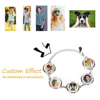 1 To 5 Photos Round Pendant White Gold Personalized Custom Photo Bracelet-silviax