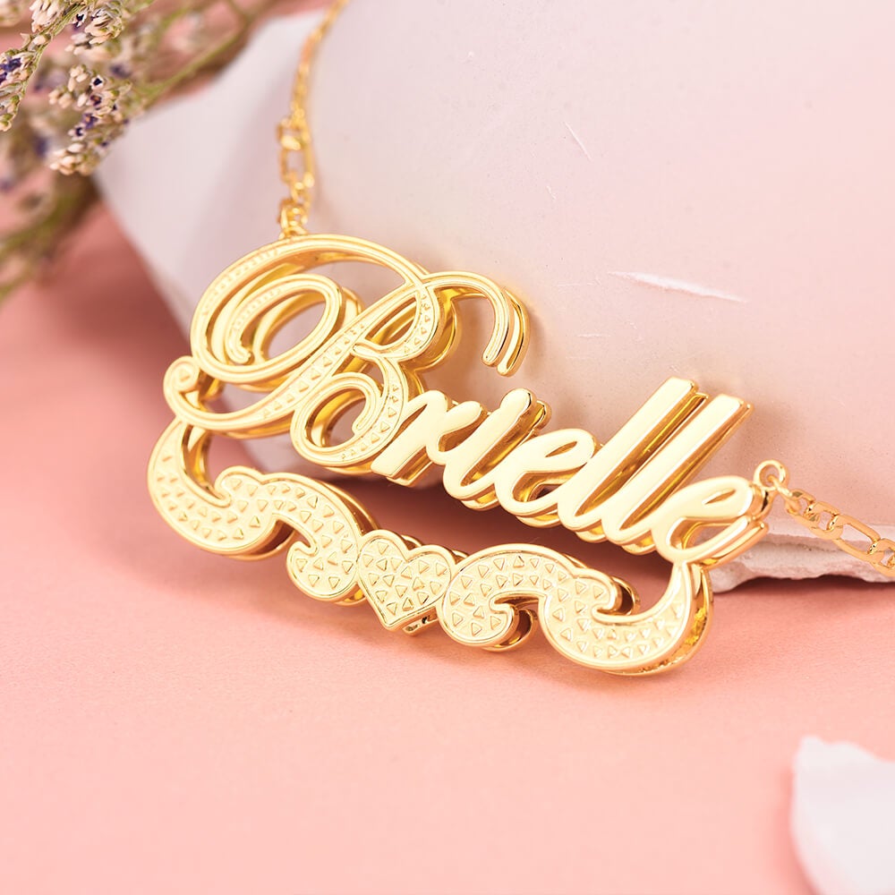 Double Layer Love Heart Personalized Custom 3D Name Necklace Gold Plated-silviax