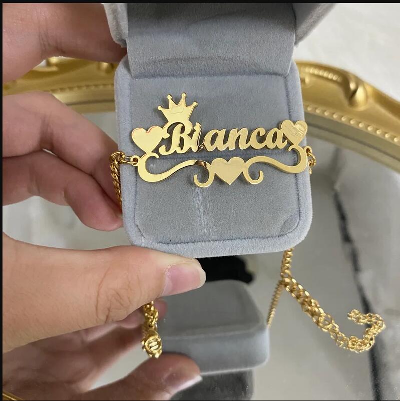 Personalized Crown And Three Loves Name Women Anklets-silviax