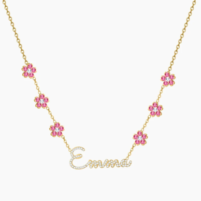 Crystal Nameplate Flower Pendant Personalized Custom White Gold Name Necklace-silviax