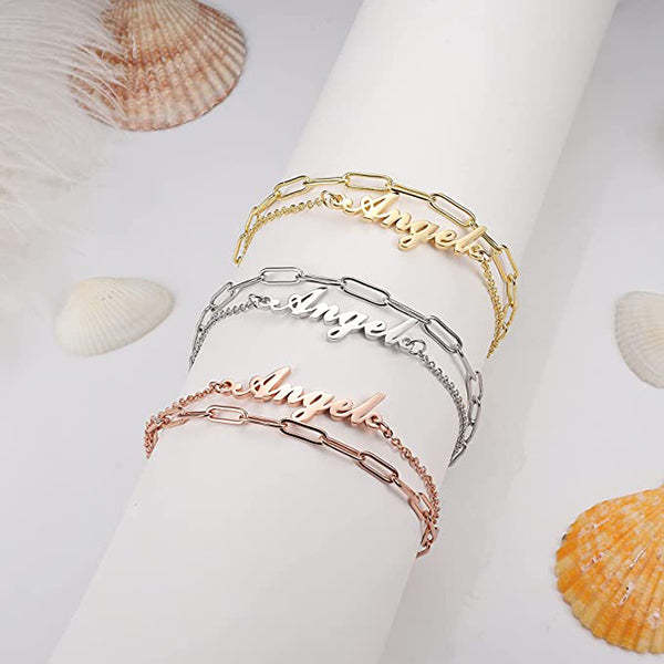 Personalized Double Layer Name Anklets with Link Anklets Bracelets-silviax