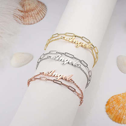 Personalized Double Layer Name Anklets with Link Anklets Bracelets-silviax