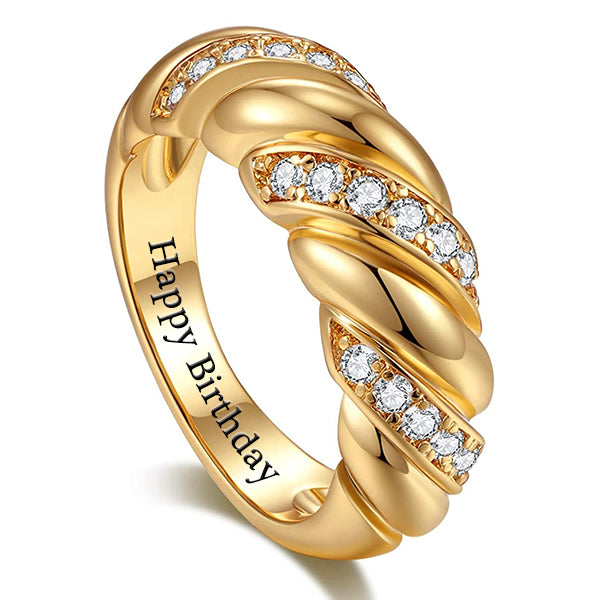 Croissant Dome Inlaid Zircon Gold Plated Personalized Custom Engraved Ring-silviax