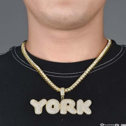 Tennis Chain Iced Out 2 to 6 Bubble Letter Custom Name Initial Necklace Gold Plated-silviax