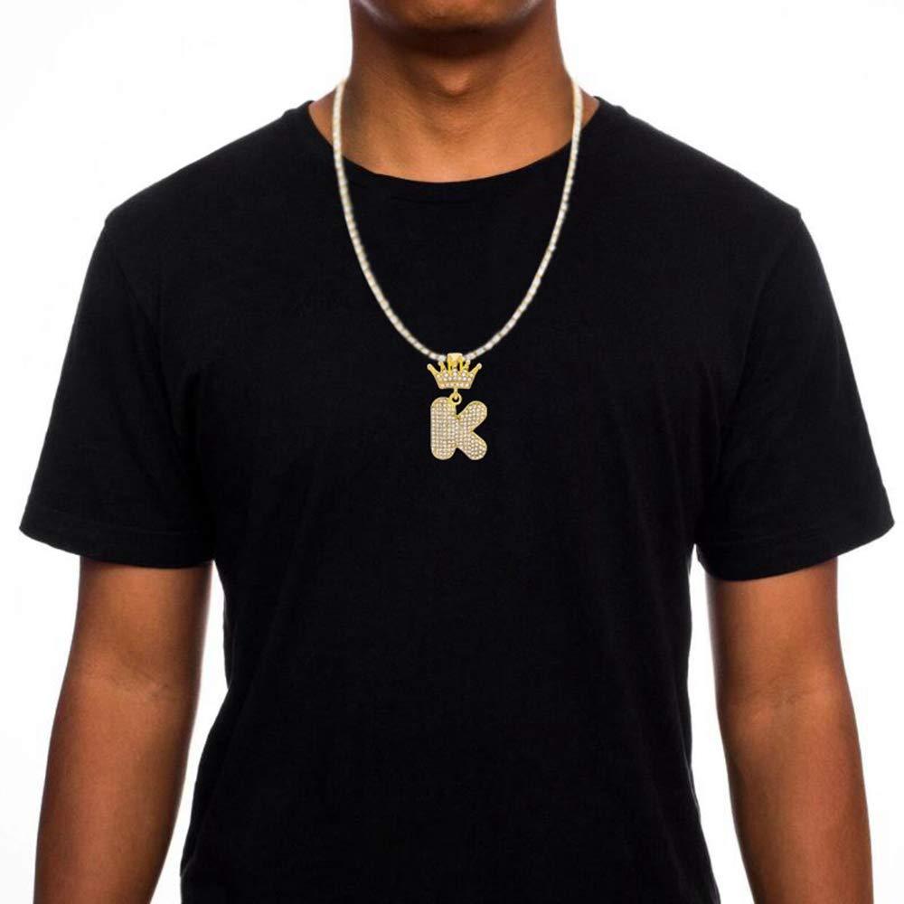 Tennis Chain Crown Letter Pendant Hip Hop Style Custom Initial Necklace Gold Plated-silviax