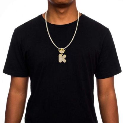 Tennis Chain Crown Letter Pendant Hip Hop Style Custom Initial Necklace Gold Plated-silviax
