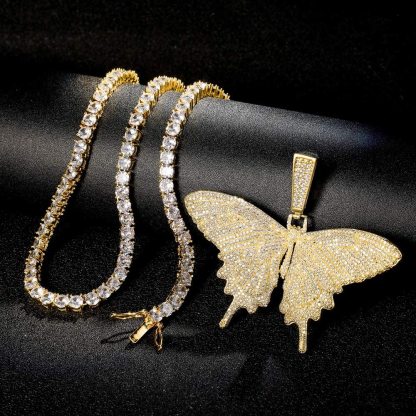 Butterfly Pendant Necklace Hip Hop Style Jewelry Gold Plated for Men Women-silviax