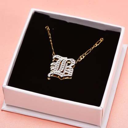 Double Layer Two Tone Old English Font Personalized Custom Gold Plated Initial Necklace-silviax