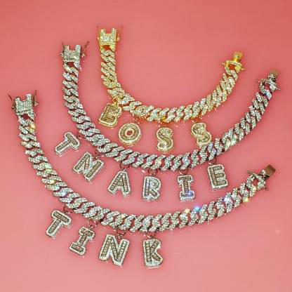 Personalized Cuban Link Iced Out Initial Letter Name Anklets-silviax