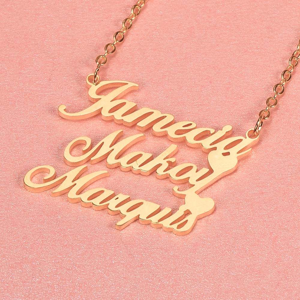 Gold Plated Personalized Three Names Necklace with Two Hearts Mother Gift-silviax