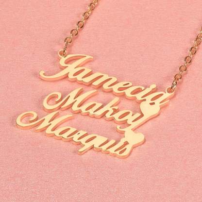 Gold Plated Personalized Three Names Necklace with Two Hearts Mother Gift-silviax