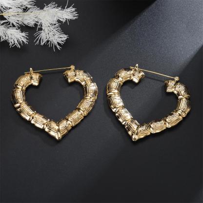 Gold Plated Chunky Bamboo Heart Hoop Earrings-silviax
