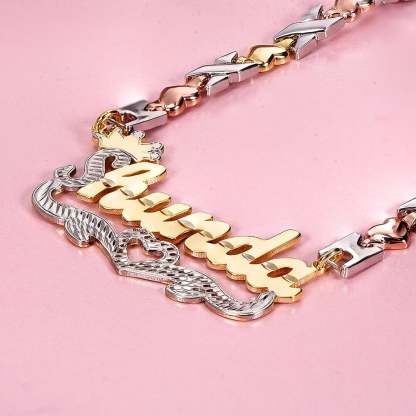 Three Tone XOXO Chain with Crown Heart Gold Plated Personalized Custom Two Tone Name Necklace-silviax
