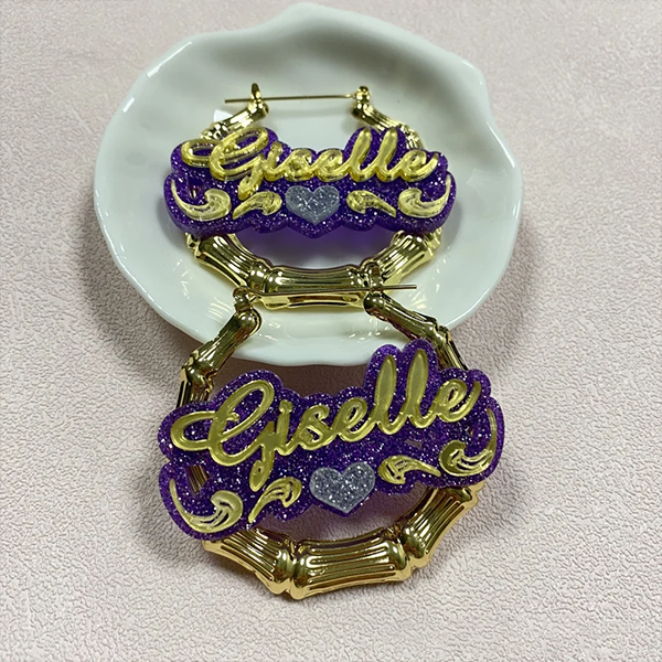 Colorful Acrylic Earrings with Heart Personalized Custom Mini Bamboo Name Earrings-silviax