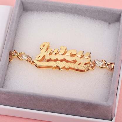 Double Layer Heart with Teddy XOXO Chain Personalized Custom Gold Plated Name Bracelet-silviax