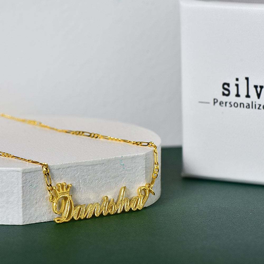 Gold Plated Crown Personalized Custom Name Necklace-silviax
