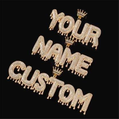 Crown Custom 2 to 6 Drip Letters Gold Plated Initial Necklace Hip Hop Style-silviax