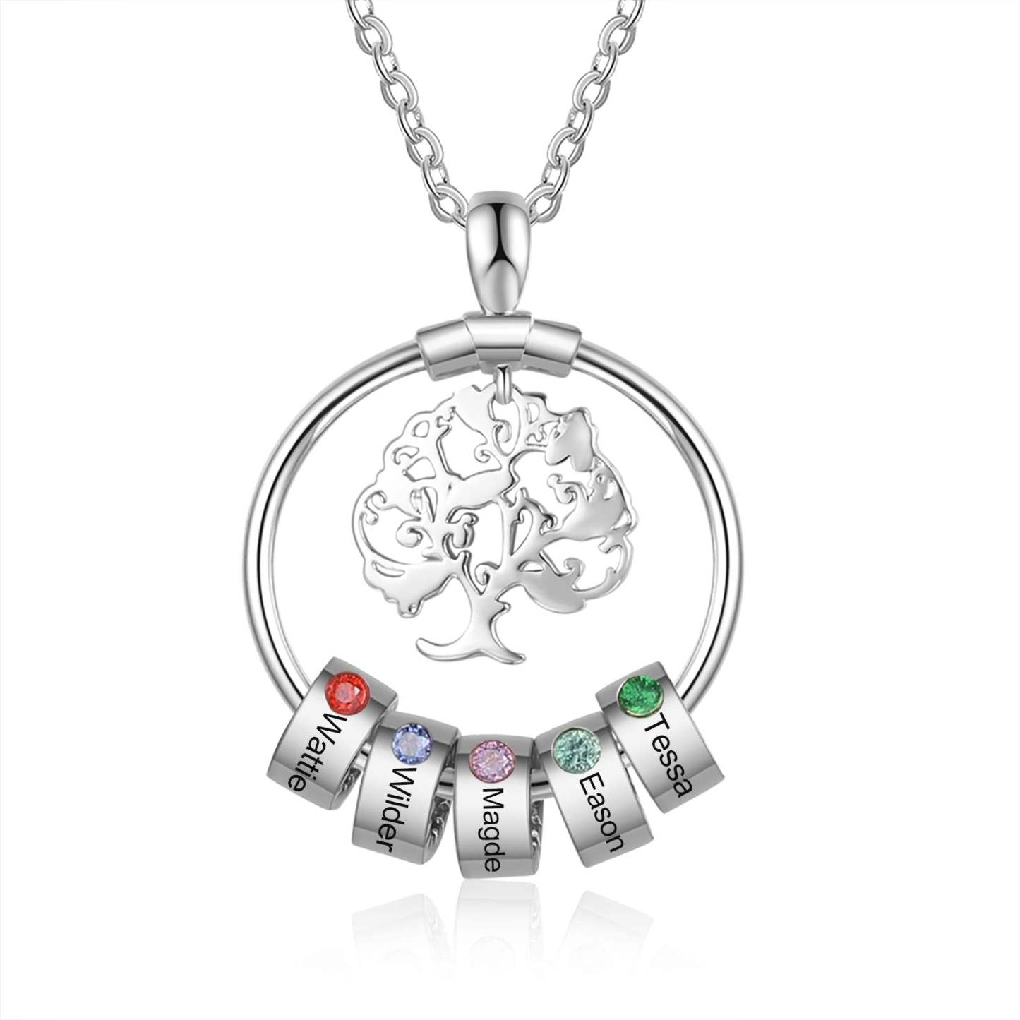 Tree of Life 1-5 Name Beads and Birthstones Personalized Custom Family Necklace Mother's Day Gift for Women Mom-silviax