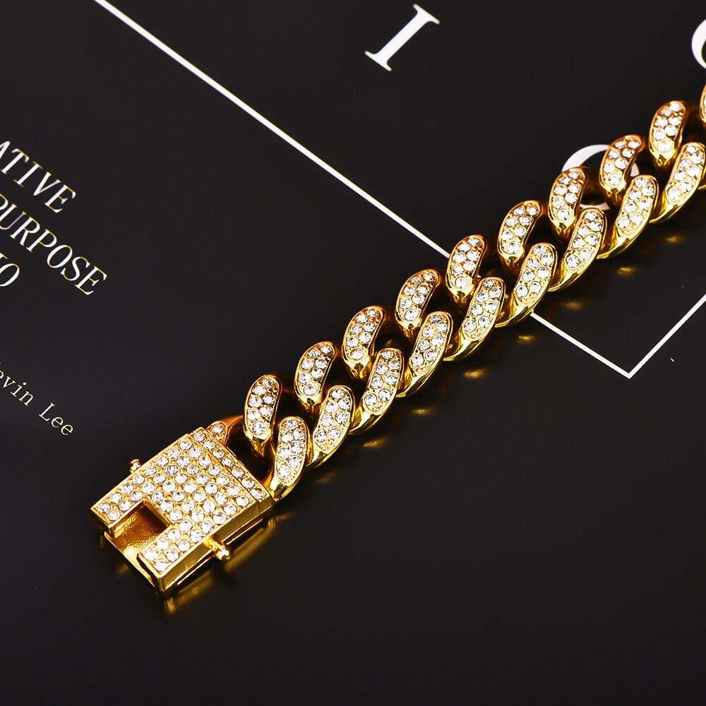 12MM Cuban Chain Gold Plated CZ Fully Iced-Out Necklace Hip Hop Style Jewelry for Men Women-silviax