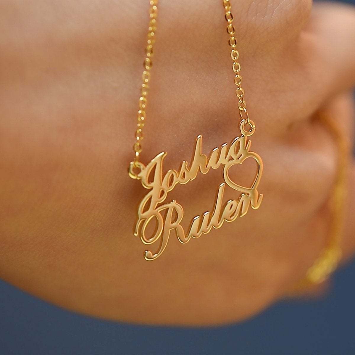 925 Sterling Silver Two Names Hollow Heart Nameplate Pendant Personalized Custom Name Necklace-silviax