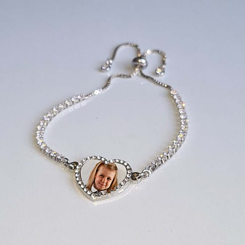 Heart Rhinestones with Tennis Chain White Gold Personalised Custom Photo Bracelet-silviax