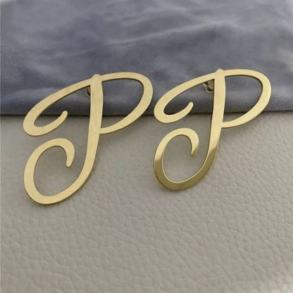 Big Letter Personalized Custom Gold Plate Initial Stud Earrings-silviax