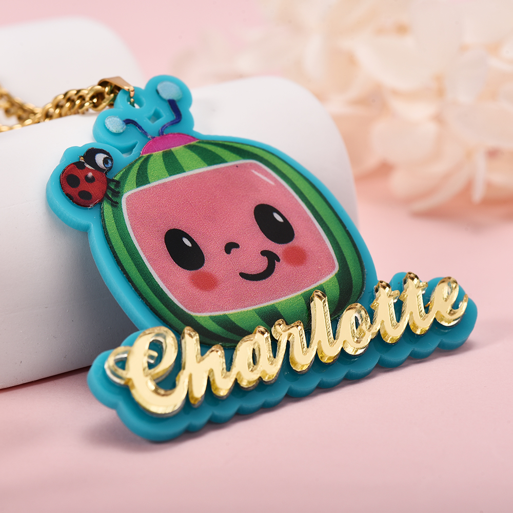 Cute Cartoon Watermelon Necklace Personalized Acrylic Name Necklace for Children-silviax