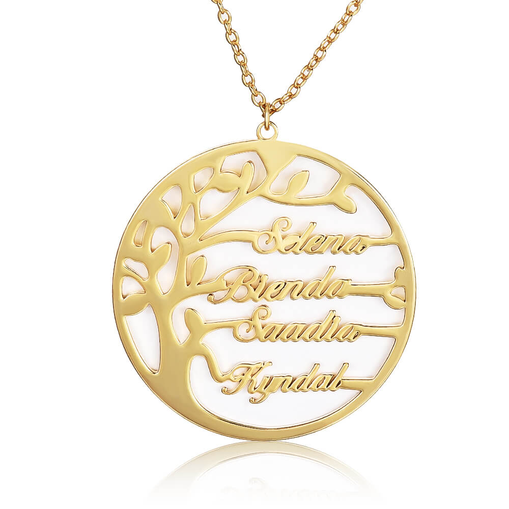 2 To 4 Names Round Tree of Life Personalized Custom Gold Plated Family Necklace-silviax