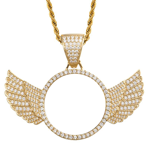 Angel Wings Round Pendant Customized Gold Plated Photo Necklace-silviax
