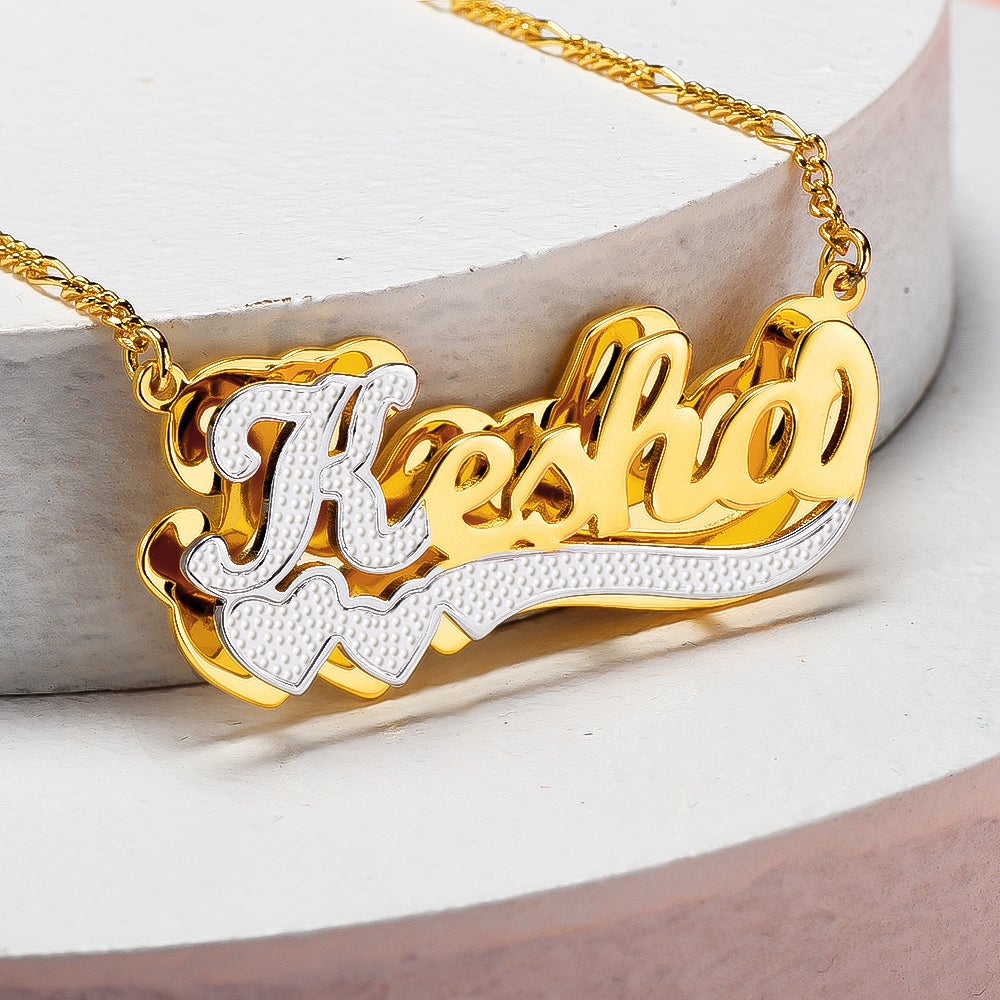 Gold Plated Two Heart Two Tone Double Layer Personalized Name Necklace-silviax