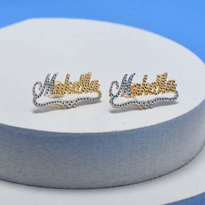 Two-tone Heart Personalized Custom Name Bracelet Ring Earrings and Double Plate Necklace Set-silviax