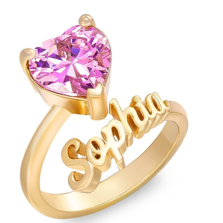 Heart Birthstone Personalized Custom Gold Plated Name Ring-silviax