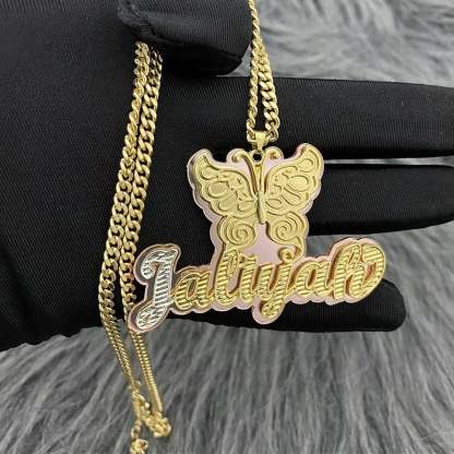 Double Plate Acrylic Two Tone Gold-plated Butterfly Personalized Custom Name Necklace-silviax